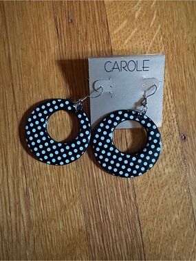 Vtg y2k Carole Nordstrom black and white polka dot earrings, NWT